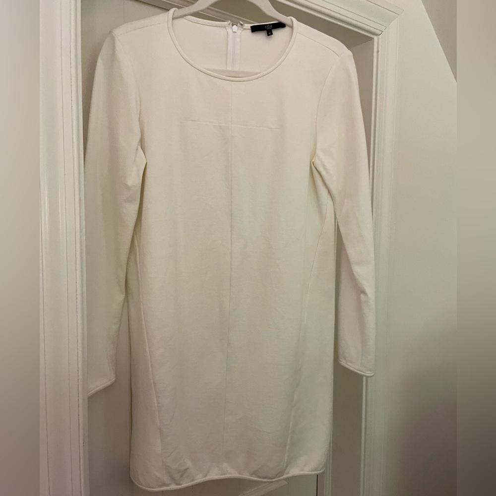 TIBI White Ivory Long-Sleeve Ponte Knit Shift Dress size medium M